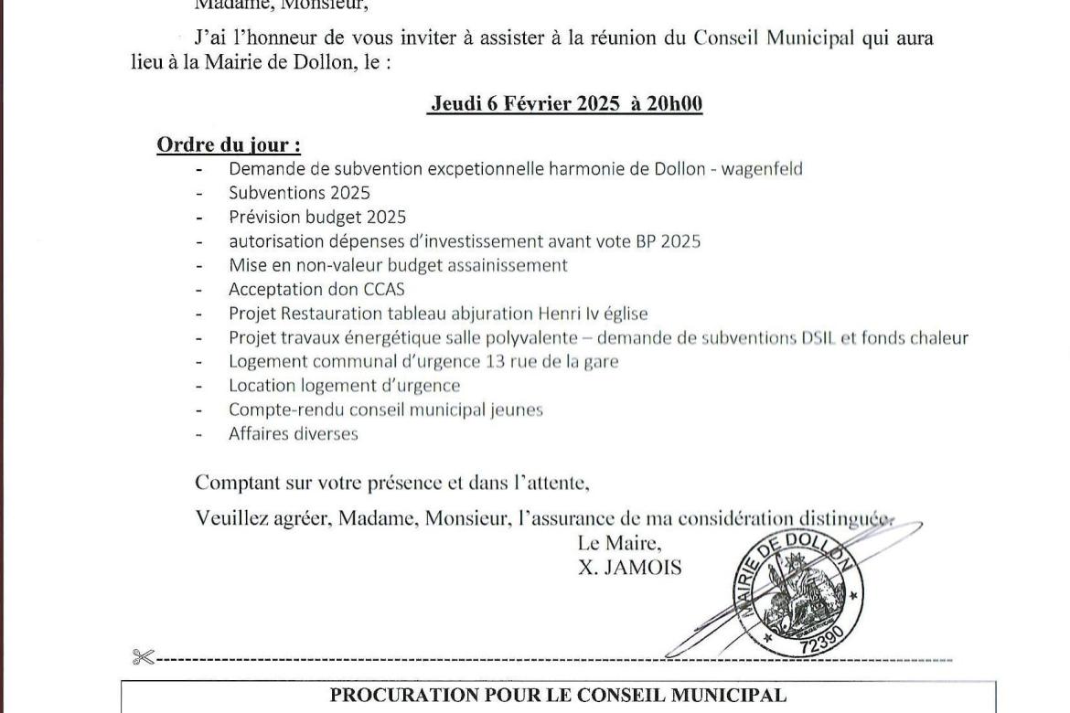 Prochain Conseil Municipal le 6 février à 20h