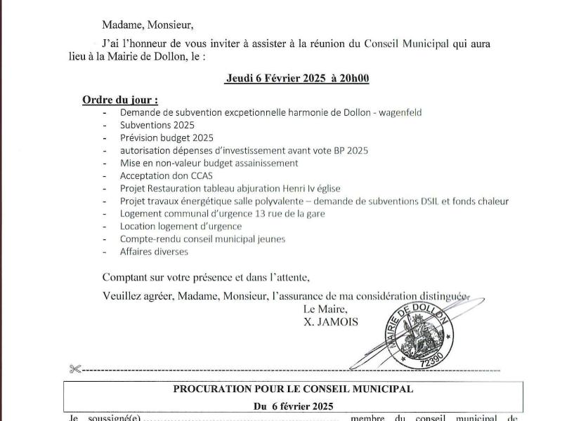 Prochain Conseil Municipal le 6 février à 20h