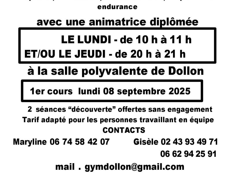 Nouvelle saison de Gymnastique Volontaire à Dollon !