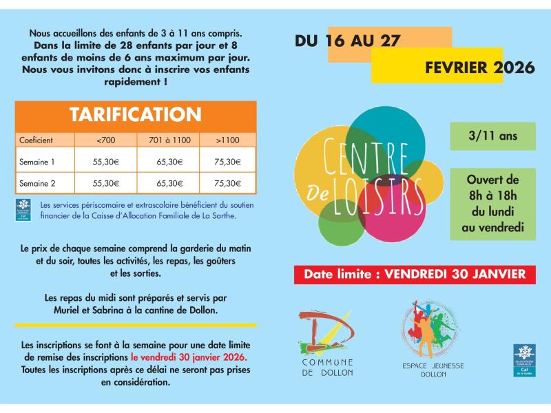 Centre de loisirs - Vacances février 2026